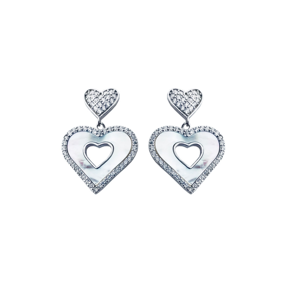 925 Silber Ohrringe mit Zirkonia und Perlmutt Herz