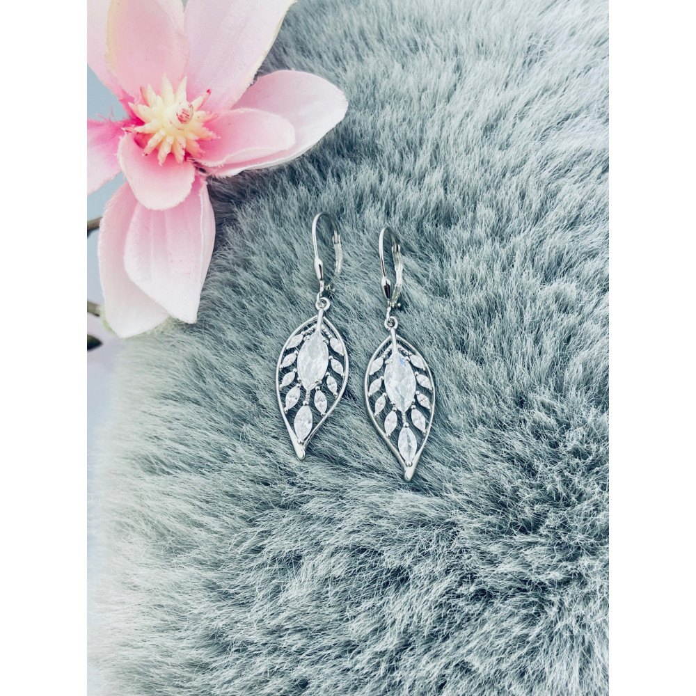 Blatt 925 Silber Ohrringe mit Zirkonia