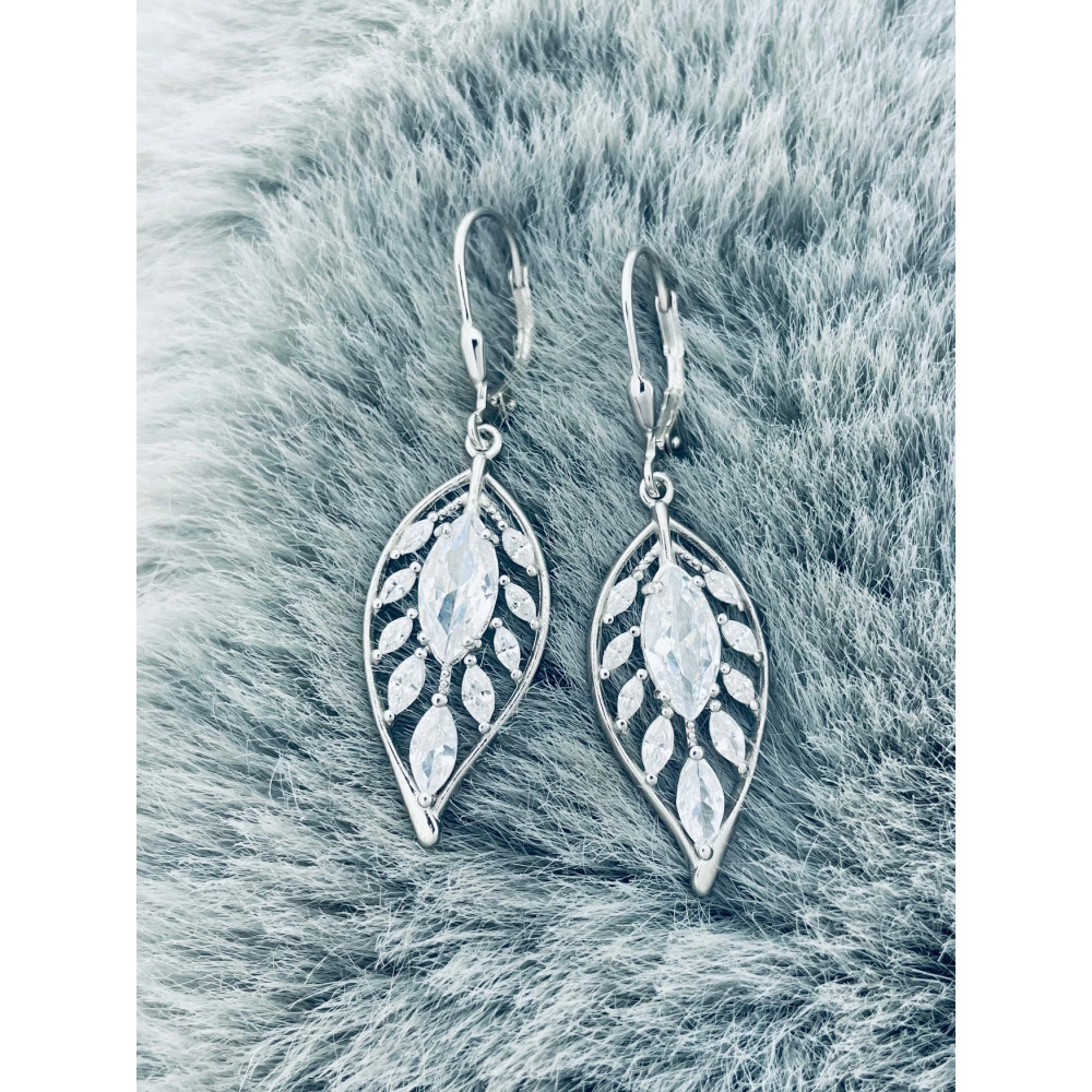 Blatt 925 Silber Ohrringe mit Zirkonia