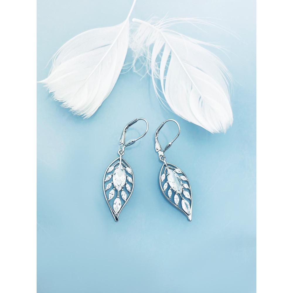 Blatt 925 Silber Ohrringe mit Zirkonia