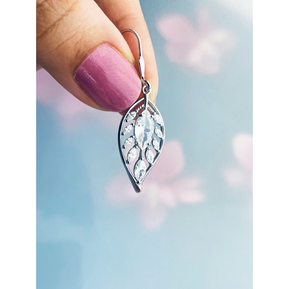 Blatt 925 Silber Ohrringe mit Zirkonia