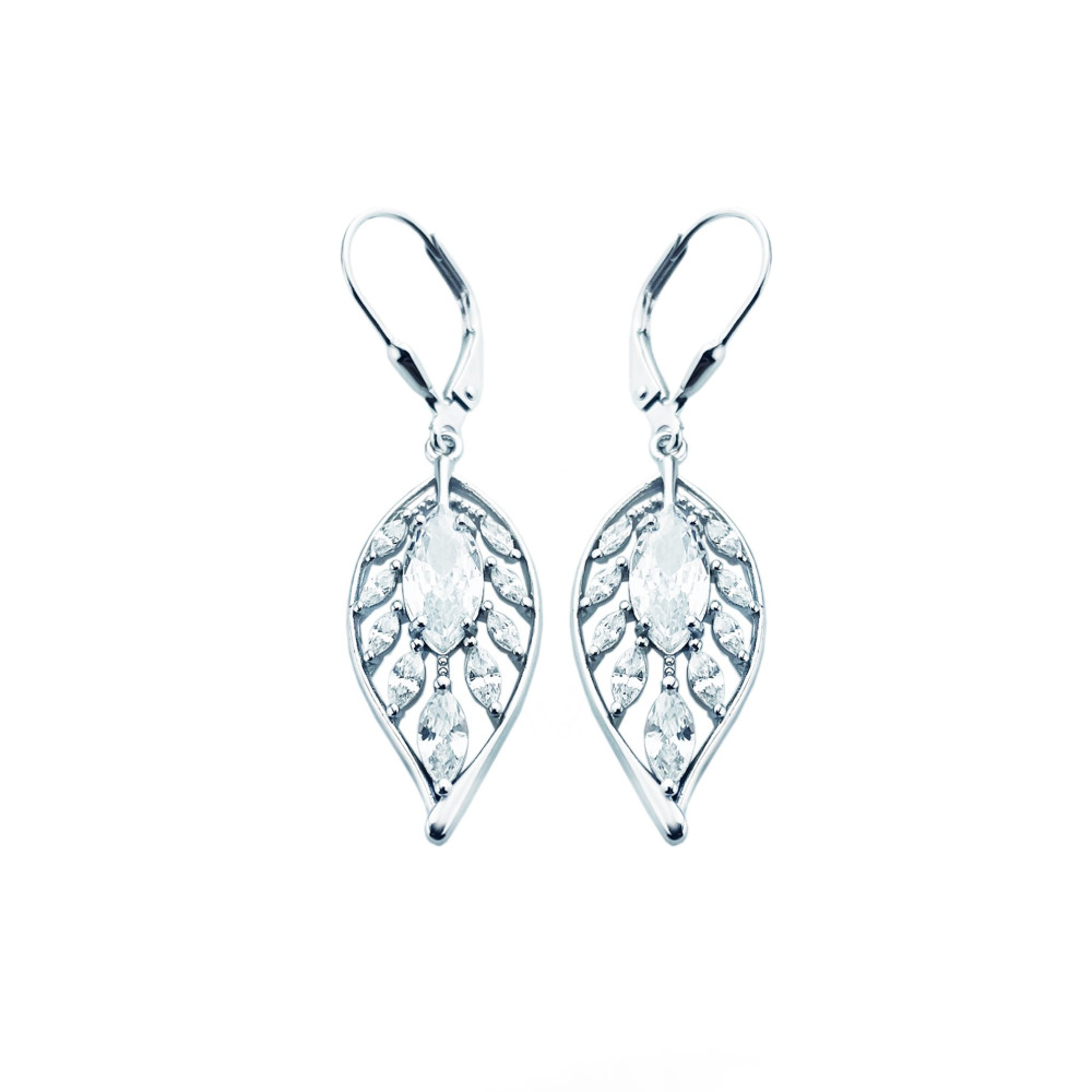 Blatt 925 Silber Ohrringe mit Zirkonia