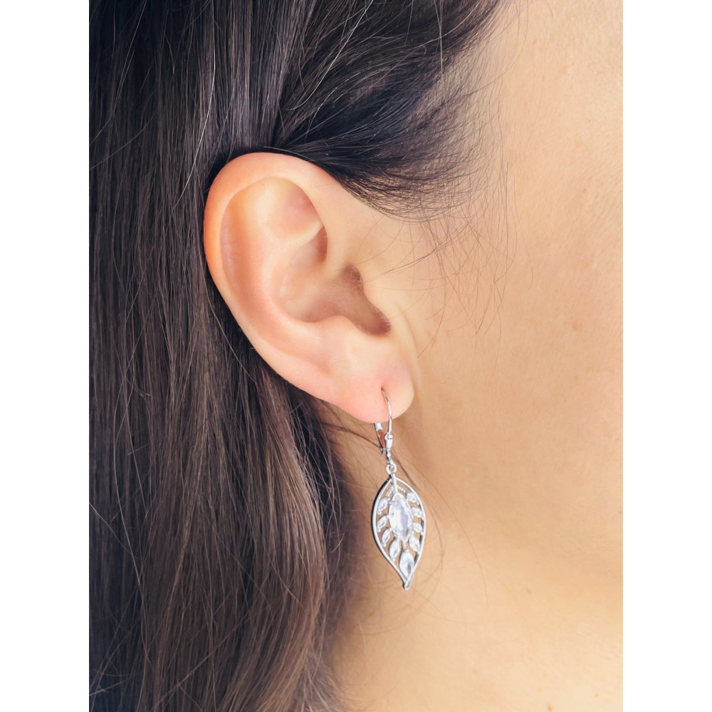 Blatt 925 Silber Ohrringe mit Zirkonia