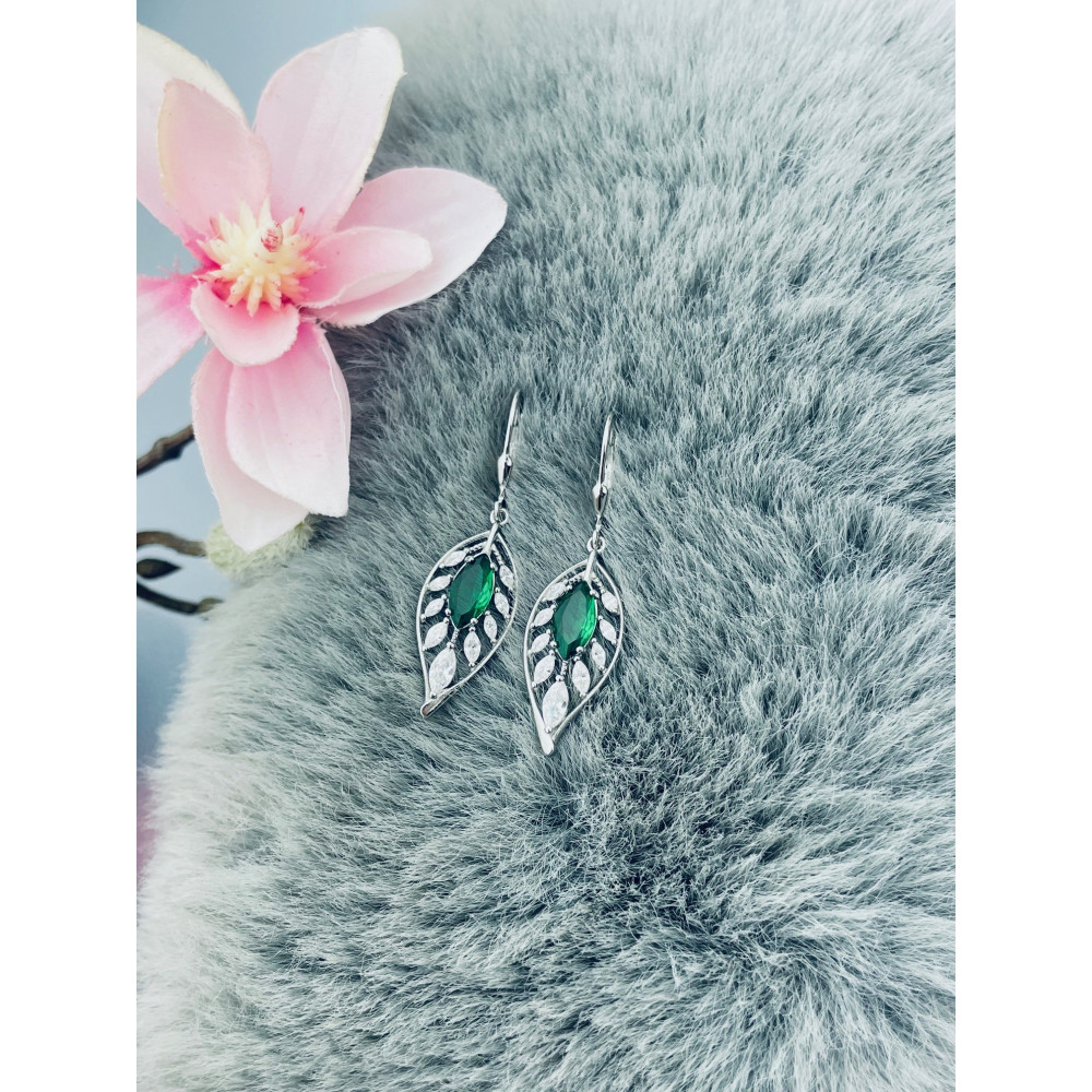 Blatt 925 Silber Ohrringe mit Zirkonia