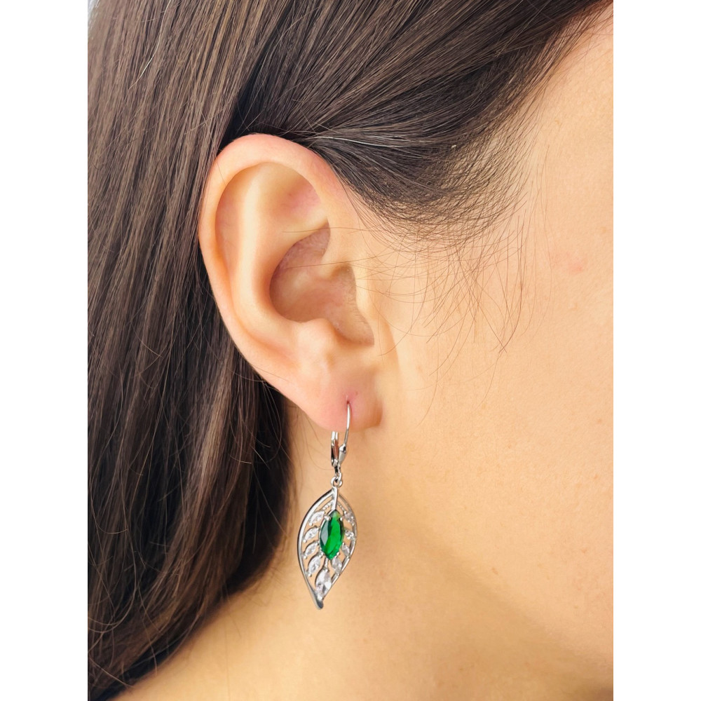 Blatt 925 Silber Ohrringe mit Zirkonia