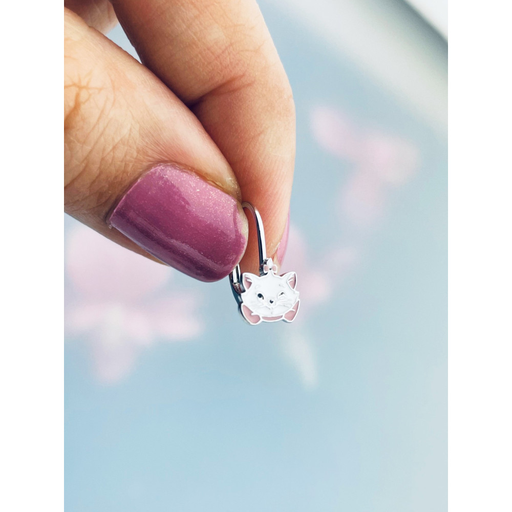 Srebrne kolczyki kotki biały kotek