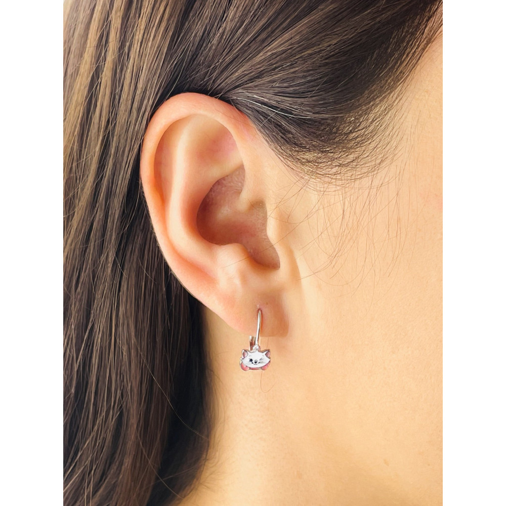 Srebrne kolczyki kotki biały kotek