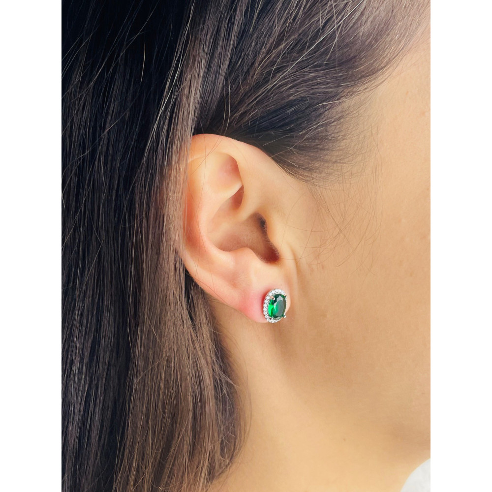 Oval 925 Silber Ohrringe mit Zirkonia