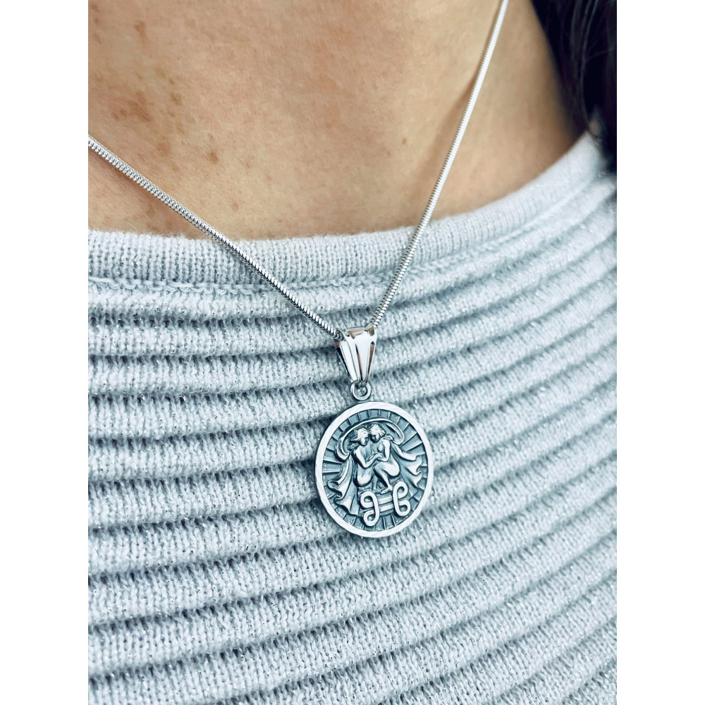 Srebrna zawieszka wisiorek znak zodiaku bliźnięta