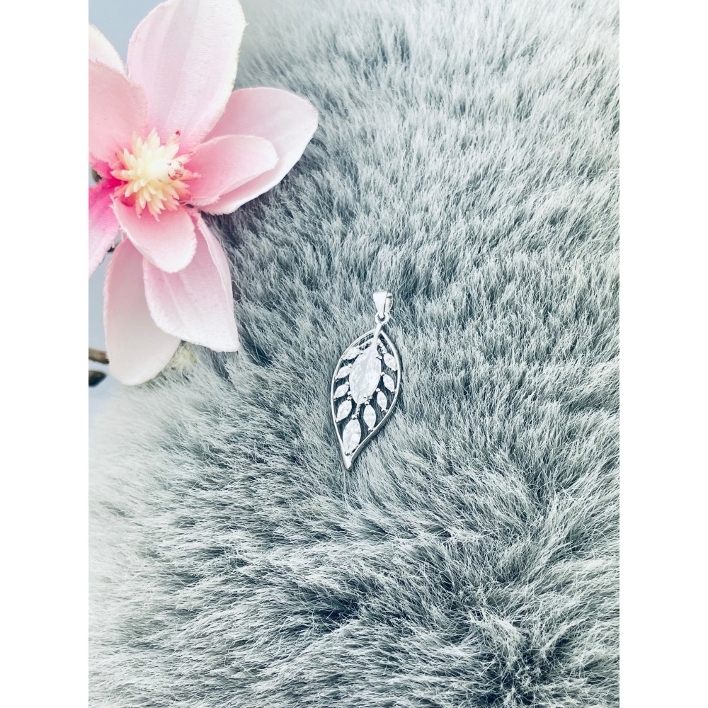 Blatt 925 Silber Anhänger mit Zirkonia