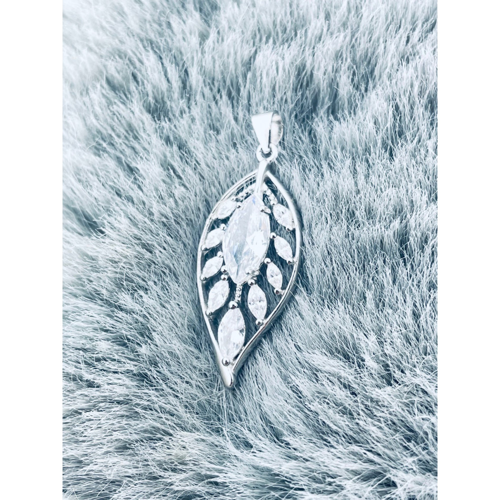 Blatt 925 Silber Anhänger mit Zirkonia