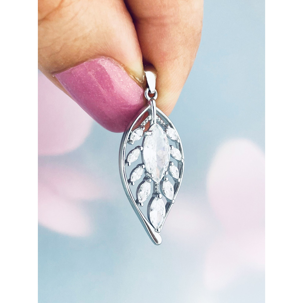 Blatt 925 Silber Anhänger mit Zirkonia