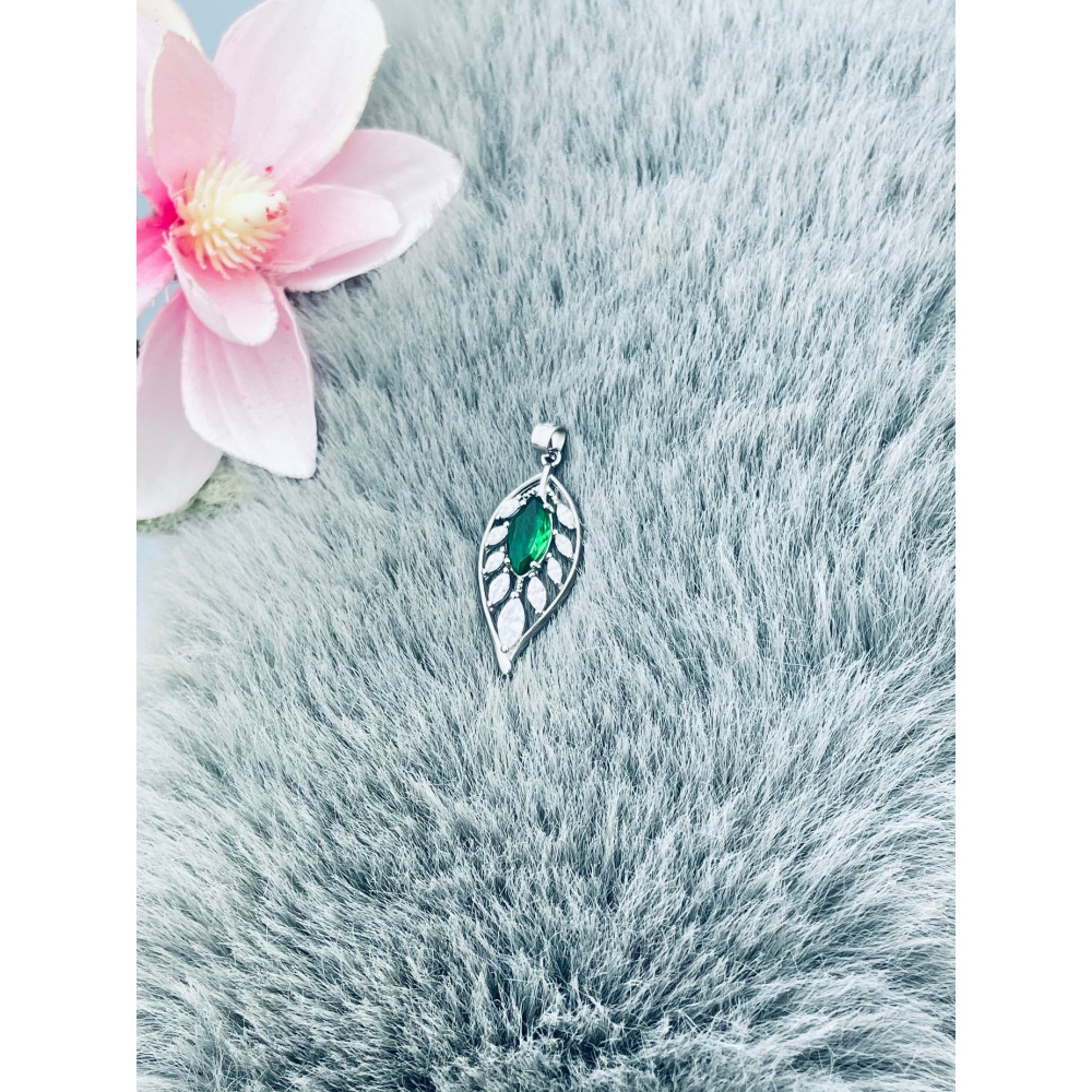 Blatt 925 Silber Anhänger mit Zirkonia