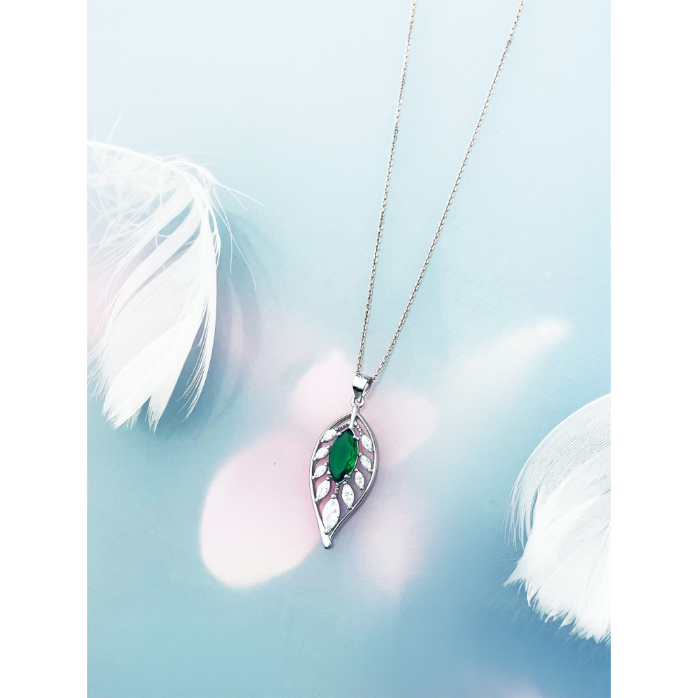 Blatt 925 Silber Anhänger mit Zirkonia