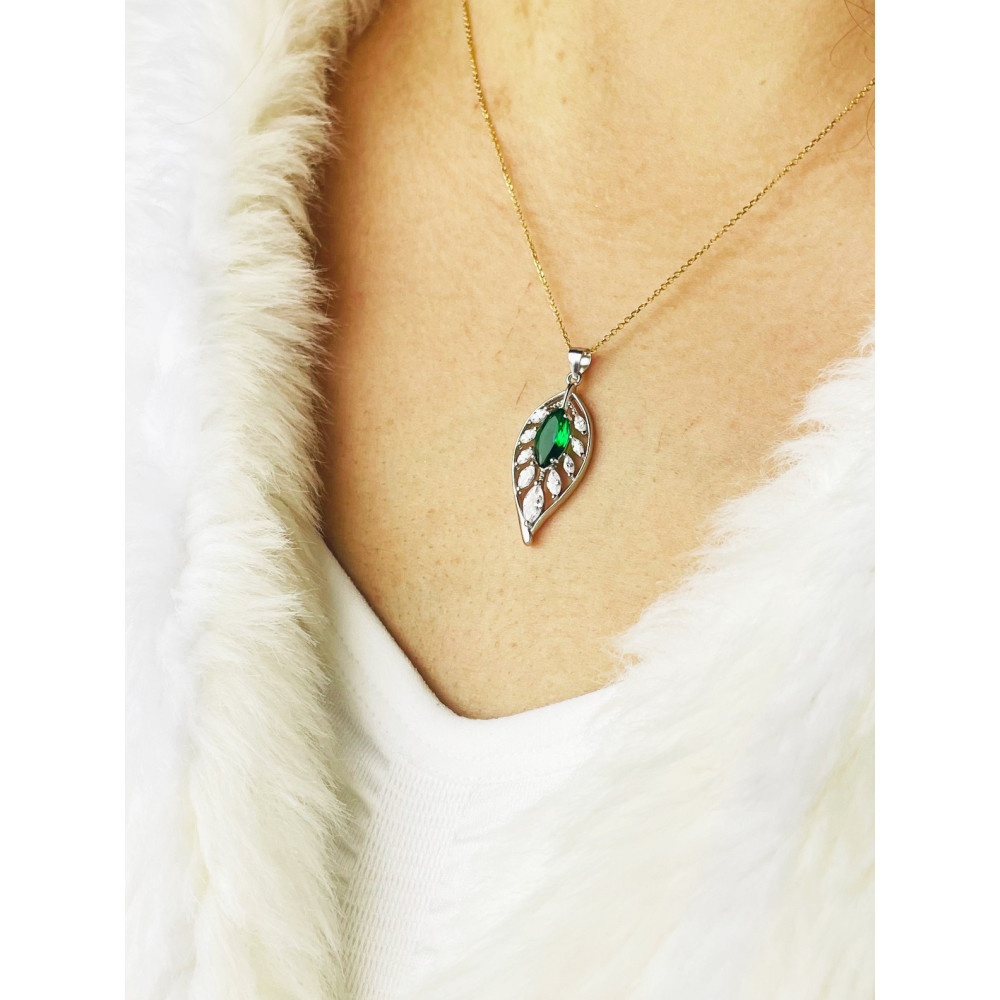 Blatt 925 Silber Anhänger mit Zirkonia