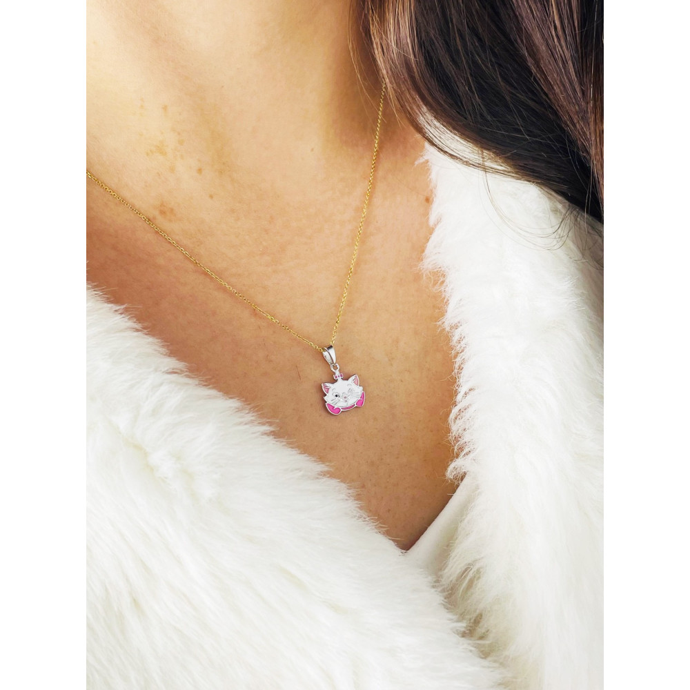 Srebrny wisiorek zawieszka kot biały kotek z emalią