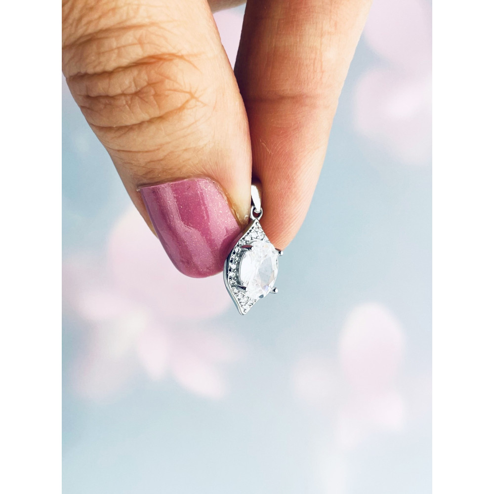 Katzenauge 925 Silber Damen Medaillon Anhänger mit Zirkonia