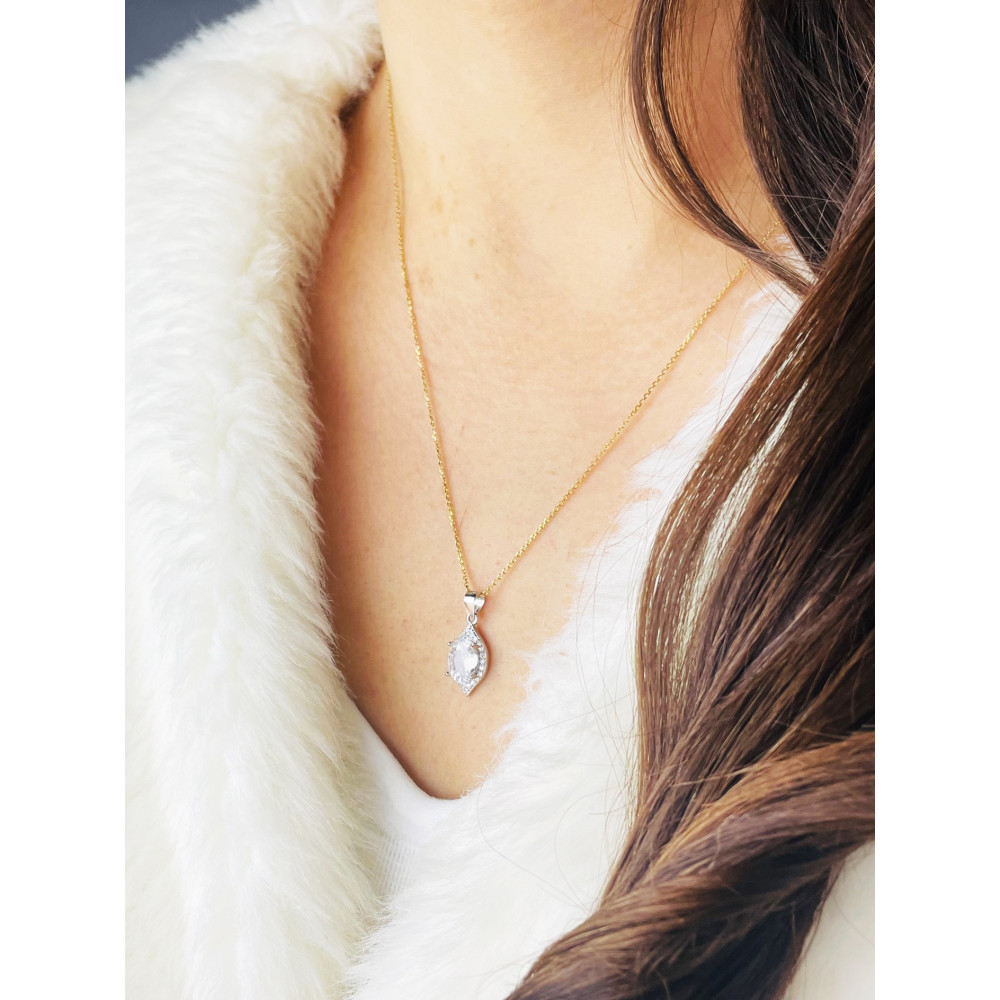 Katzenauge 925 Silber Damen Medaillon Anhänger mit Zirkonia