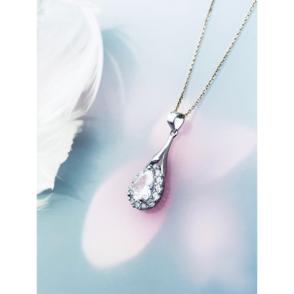 Tropfen 925 Silber Anhänger mit Zirkonia