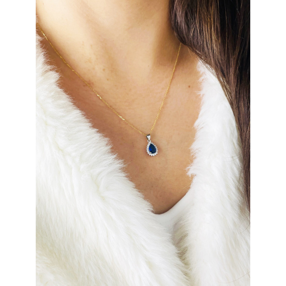 Srebrny wisiorek zawieszka łezka kropelka z cyrkoniami szafirowa karmazycja