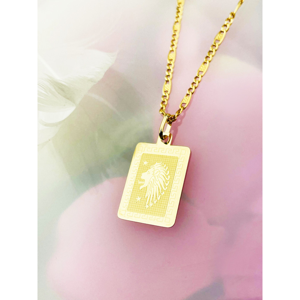 Złoty wisiorek zawieszka z greckim wzorem znak zodiaku lew