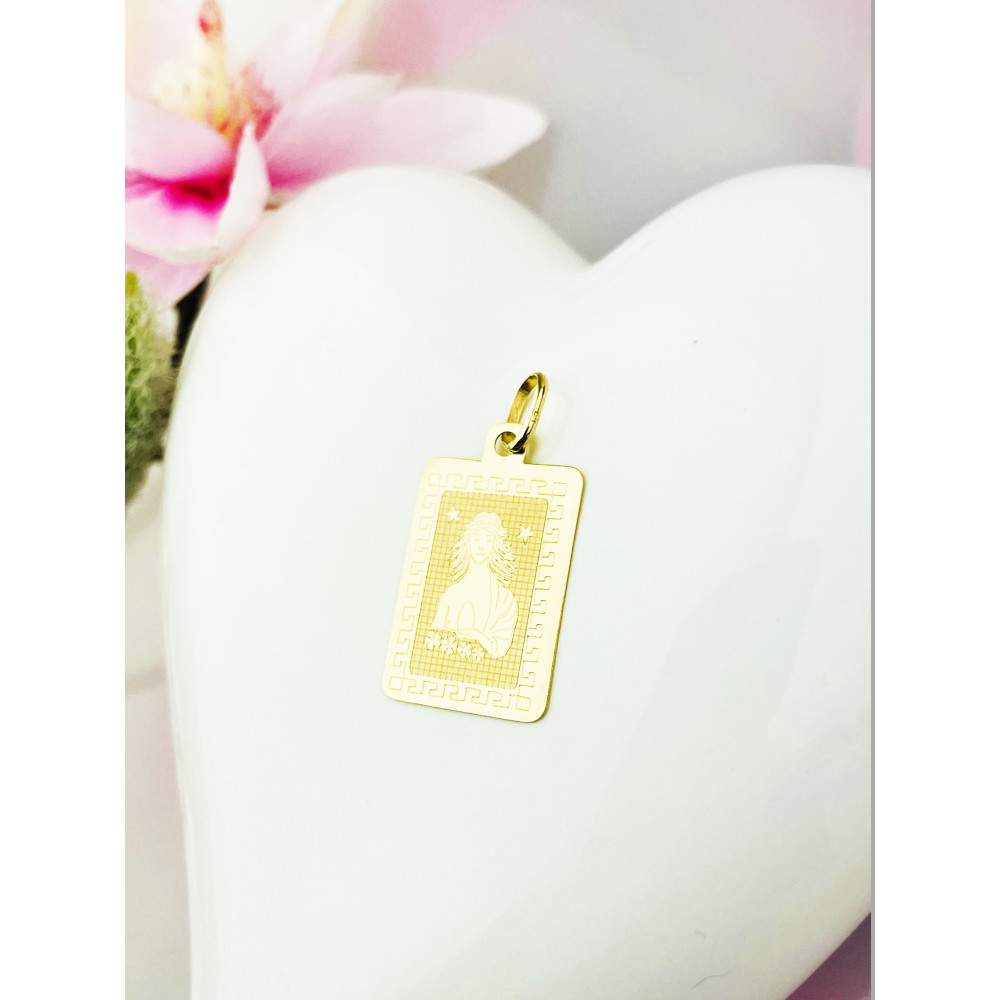 Złoty wisiorek zawieszka z greckim wzorem znak zodiaku panna