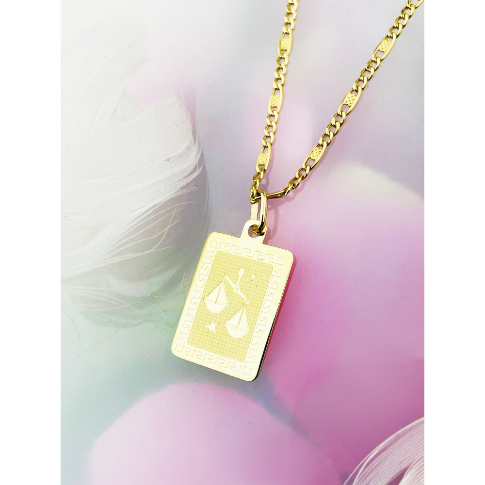 Złoty wisiorek zawieszka z greckim wzorem znak zodiaku waga