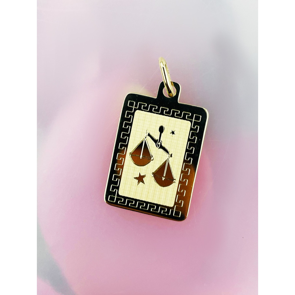 Złoty wisiorek zawieszka z greckim wzorem znak zodiaku waga