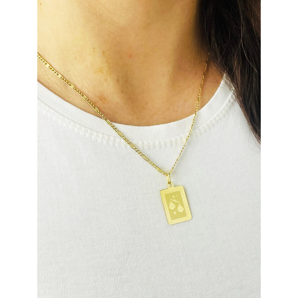 Złoty wisiorek zawieszka z greckim wzorem znak zodiaku waga