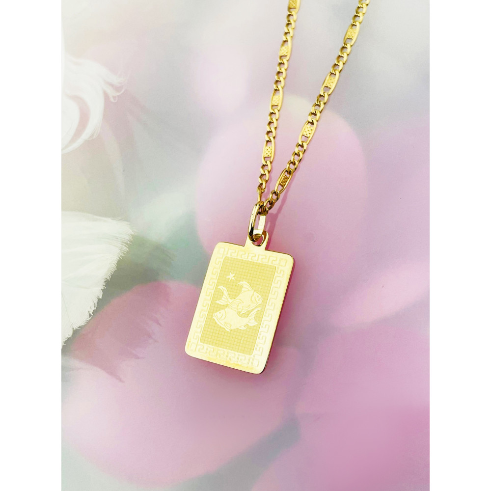 Złoty wisiorek zawieszka z greckim wzorem znak zodiaku ryby