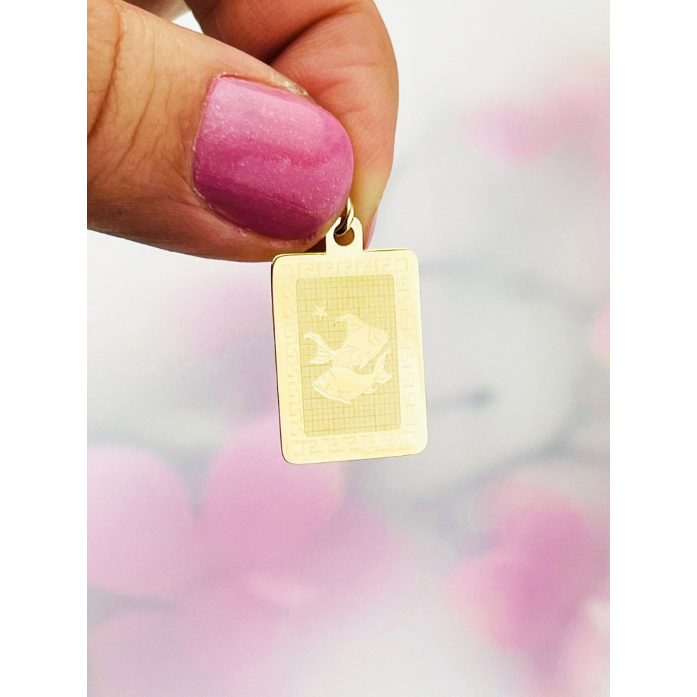 Złoty wisiorek zawieszka z greckim wzorem znak zodiaku ryby