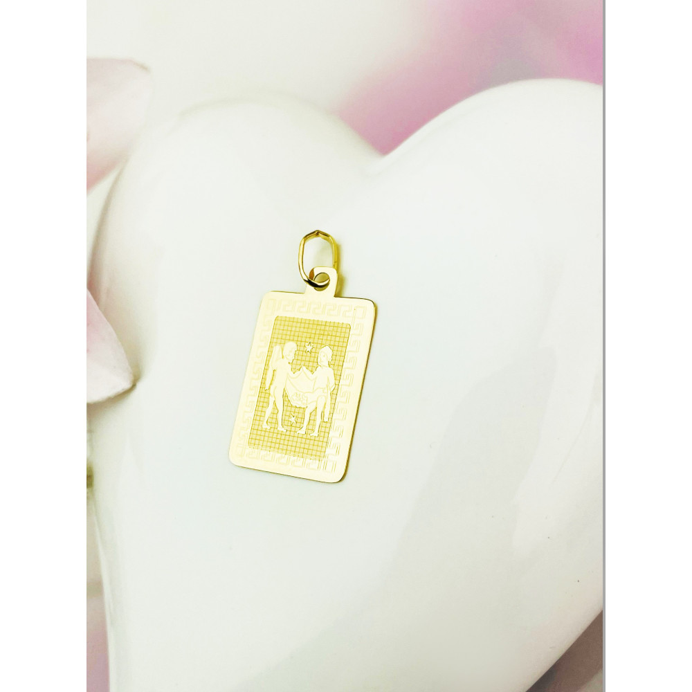 Złoty wisiorek zawieszka z greckim wzorem znak zodiaku bliźnięta