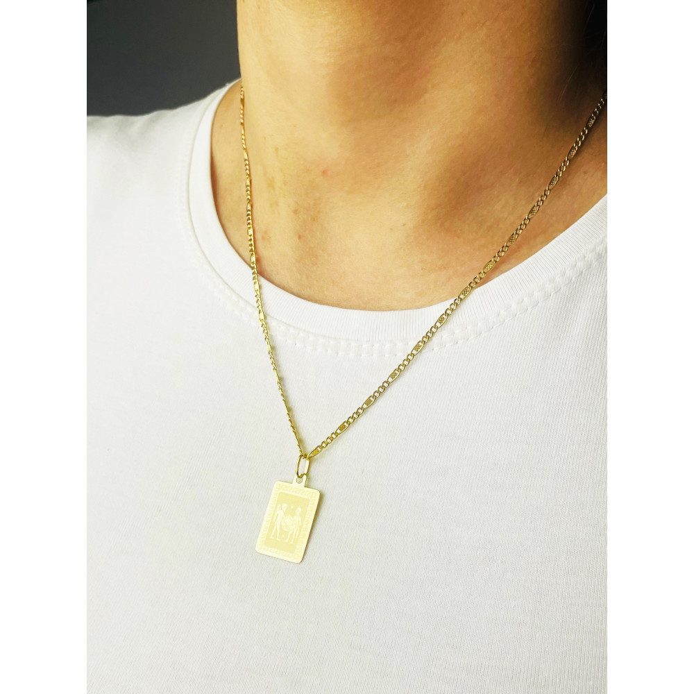 Złoty wisiorek zawieszka z greckim wzorem znak zodiaku bliźnięta