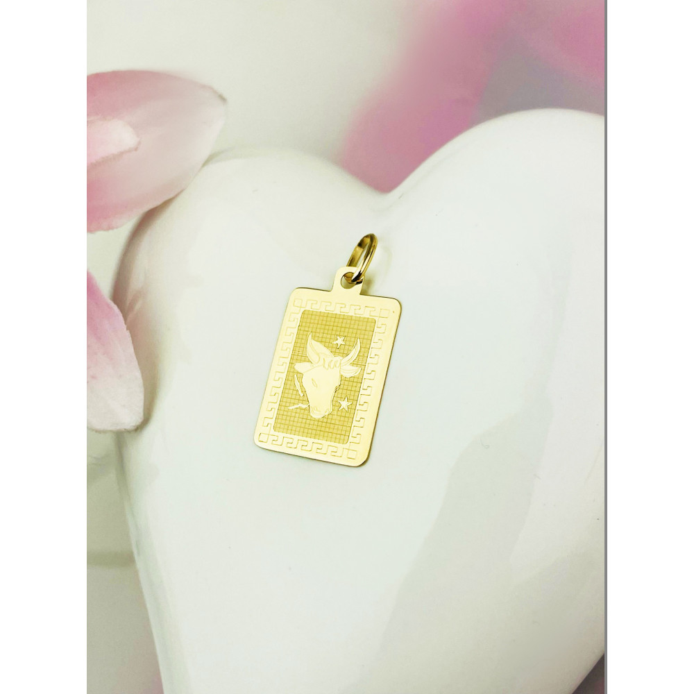 Goldanhänger Gelbgold griechisches Muster Sternzeichen Tierkreiszeichen  Stier Horoskop Kettenanhänger