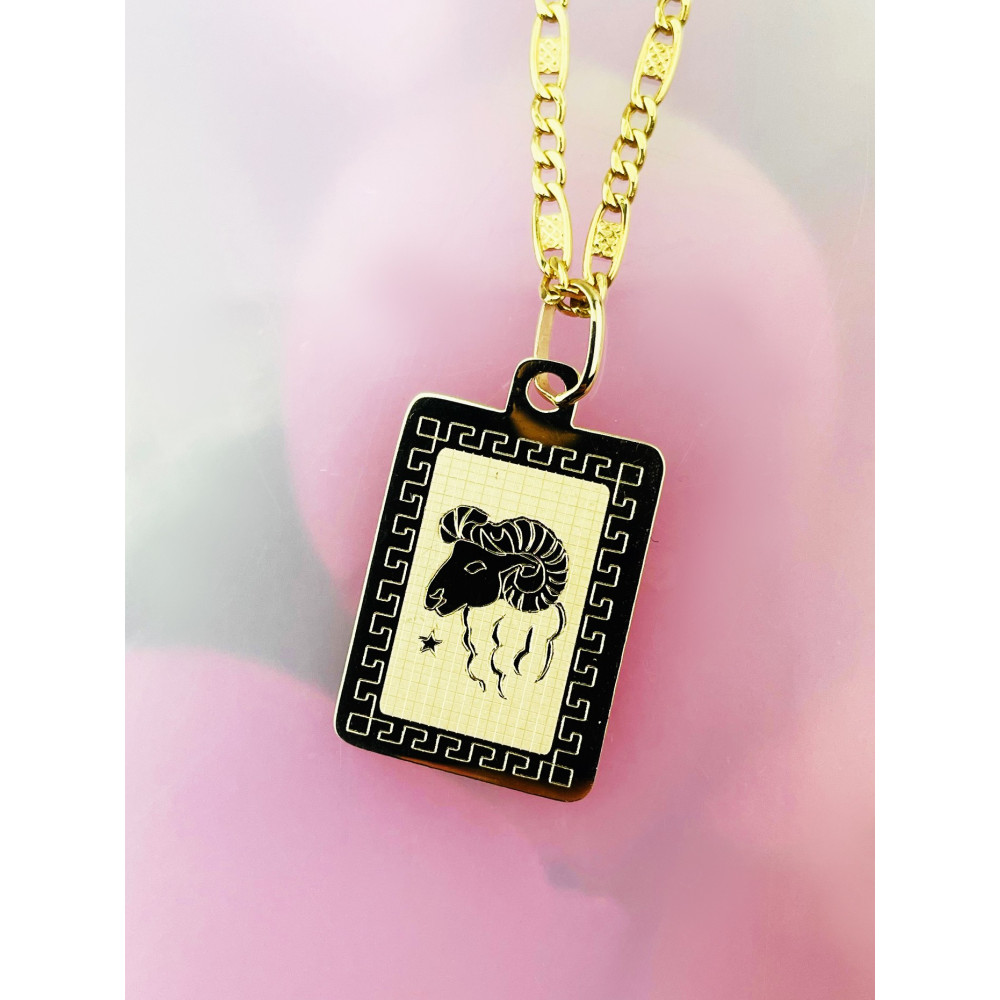 Złoty wisiorek zawieszka z greckim wzorem znak zodiaku baran