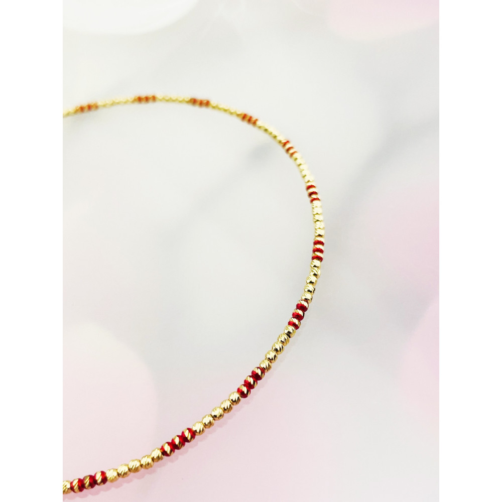 Złota bransoletka na nogę kulkowa bikolor