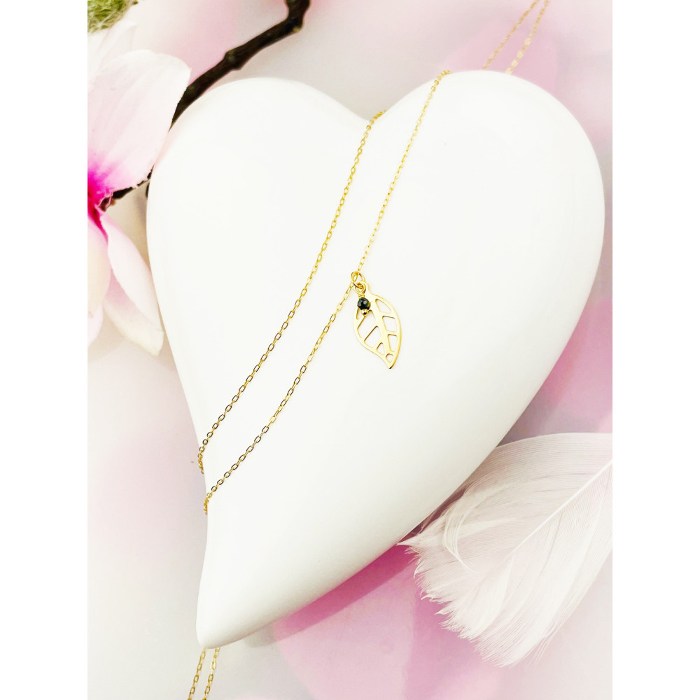 Blatt Damen Goldarmband Bein Armband Gelbgold mit Onyx Gold585er 14KT