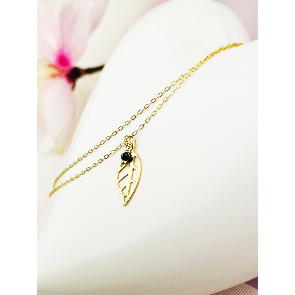 Blatt Damen Goldarmband Bein Armband Gelbgold mit Onyx Gold585er 14KT