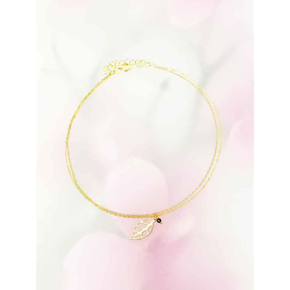 Blatt Damen Goldarmband Bein Armband Gelbgold mit Onyx Gold585er 14KT