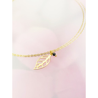 Blatt Damen Goldarmband Bein Armband Gelbgold mit Onyx Gold585er 14KT