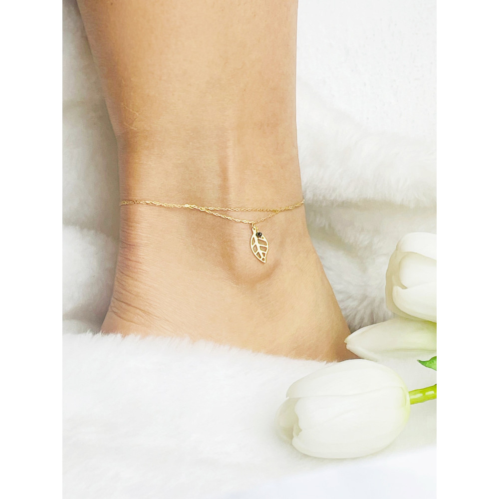 Blatt Damen Goldarmband Bein Armband Gelbgold mit Onyx Gold585er 14KT