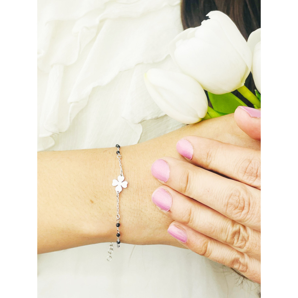 Kleeblatt Armband 925 Silber mit Spinell Damen