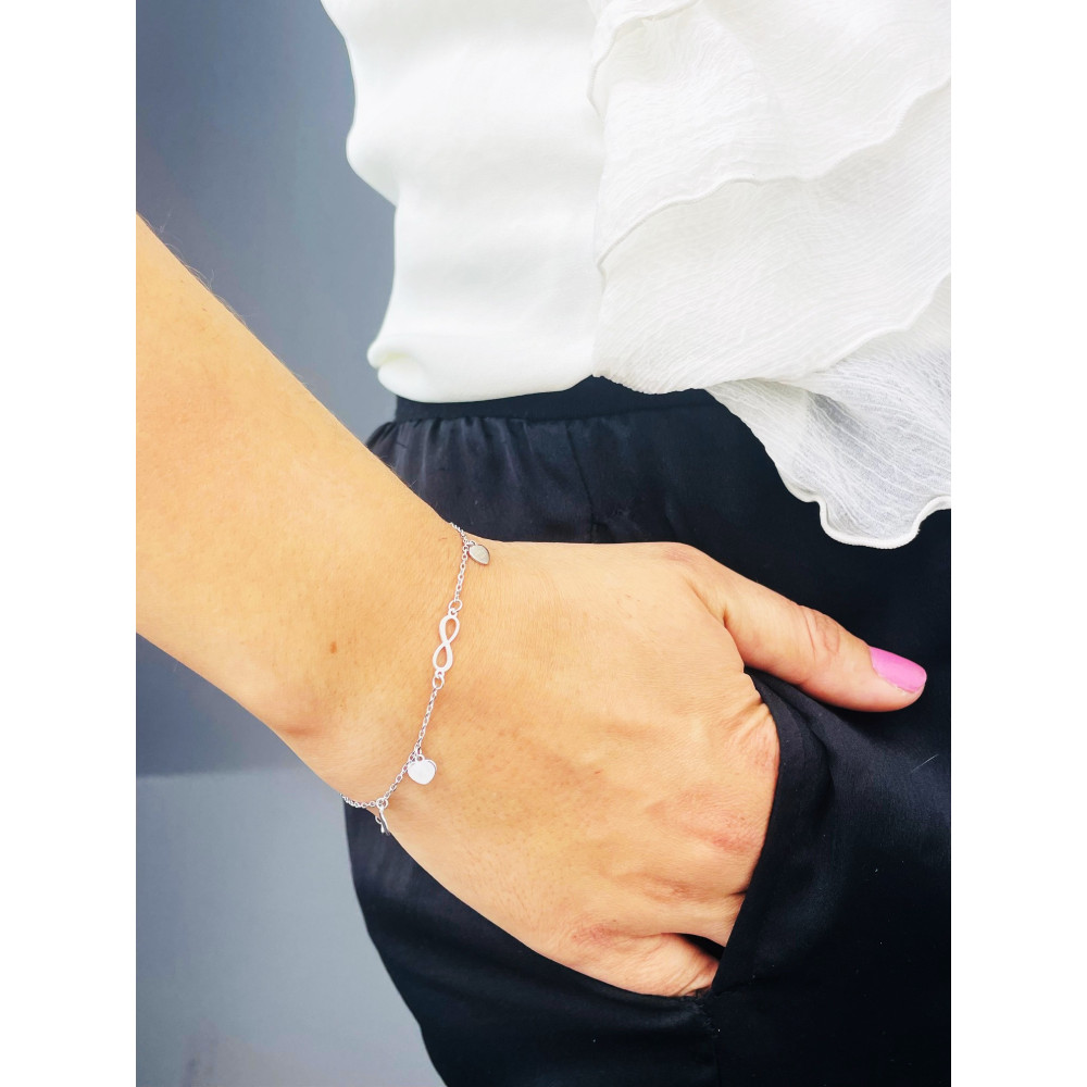 Herz Infinity 925 Silber Ankerkette Armband