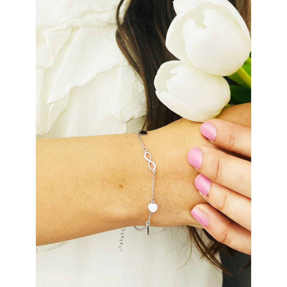 Herz Infinity 925 Silber Ankerkette Armband