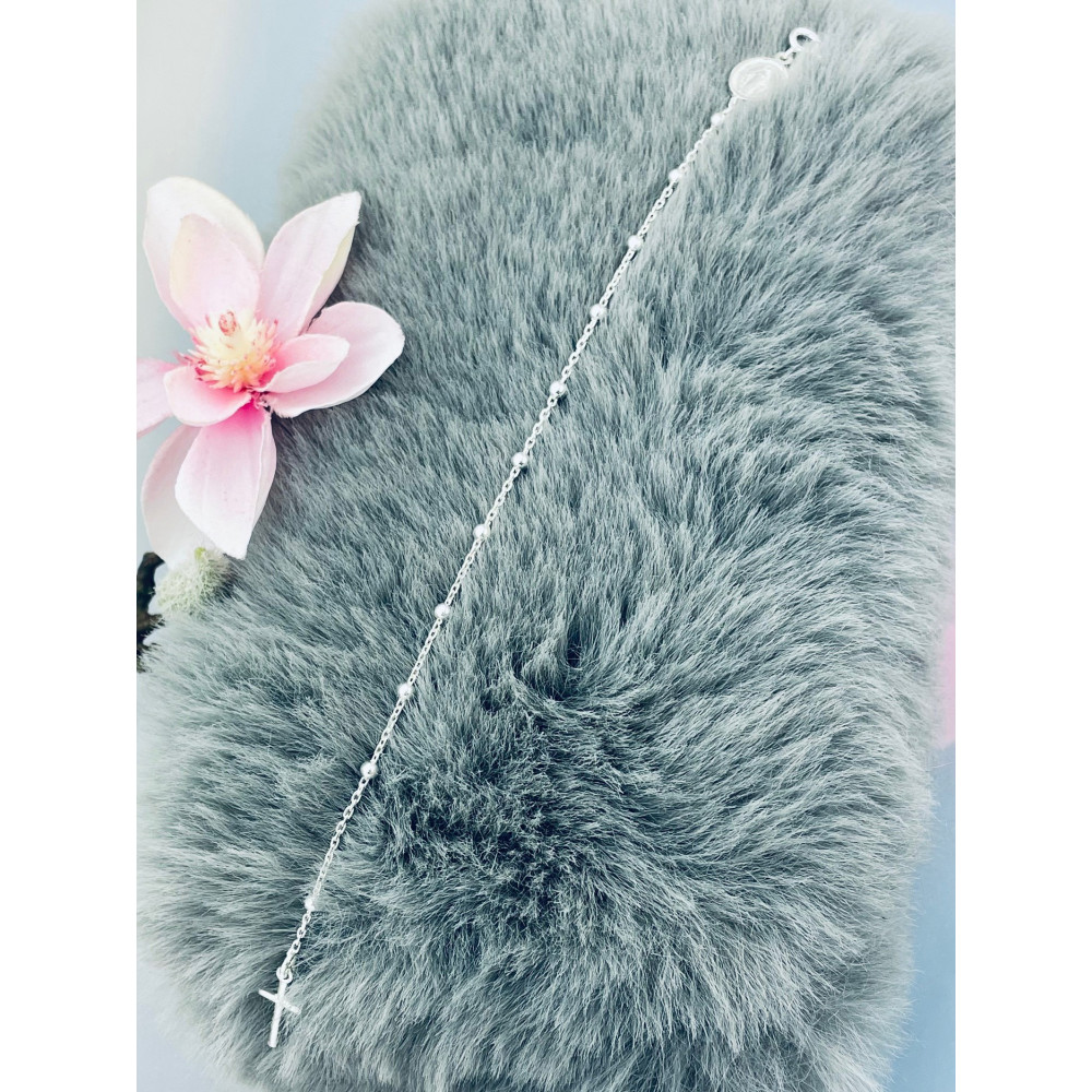 Srebrny Różaniec na rękę Matka Boska Cudowna Komunia Chrzest