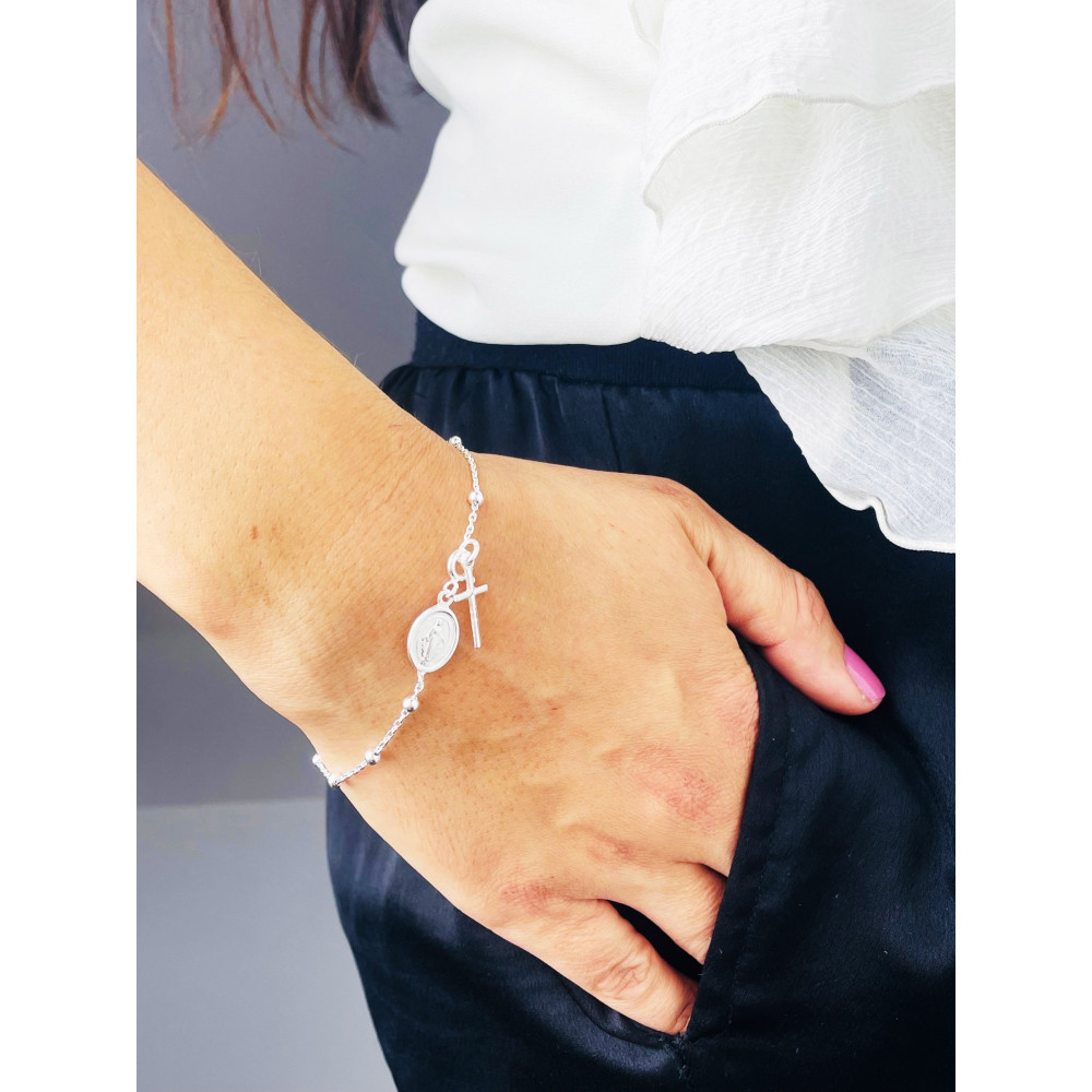 925 Silber Rosenkranz Kreuz Madonna Maria