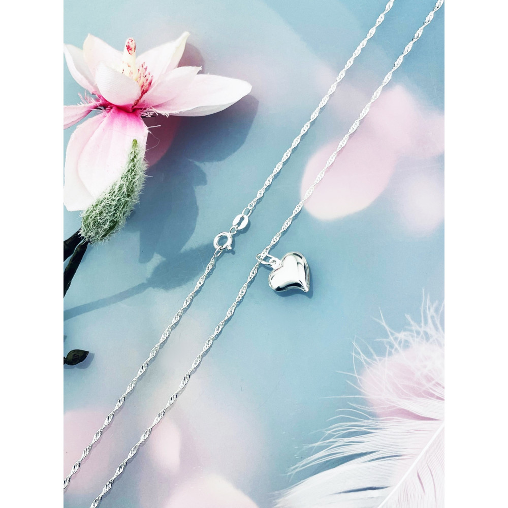 Srebrny naszyjnik Singapure Magic serce serduszko figurka łańcuszek zawieszka