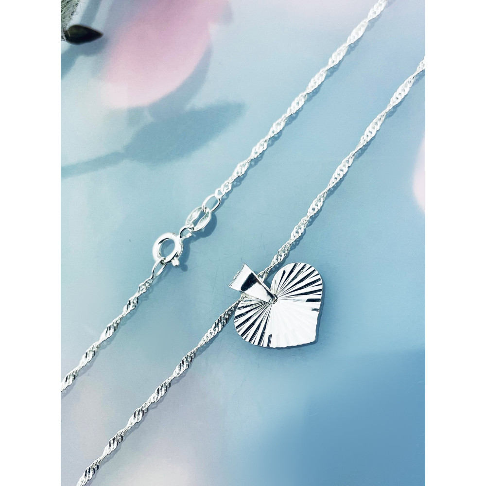 Srebrny naszyjnik Singapure Magic serce serduszko frezowane łańcuszek zawieszka