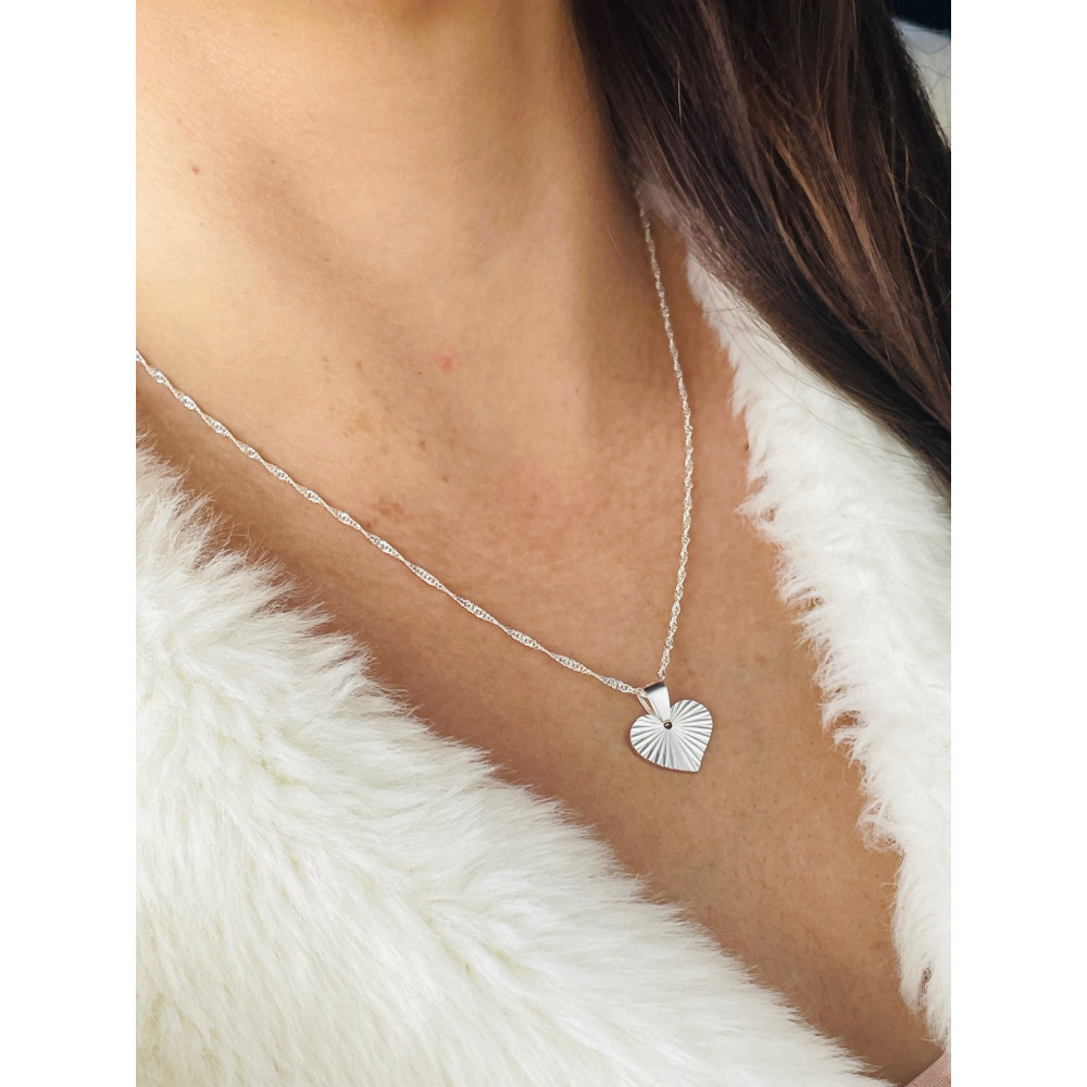 Srebrny naszyjnik Singapure Magic serce serduszko frezowane łańcuszek zawieszka