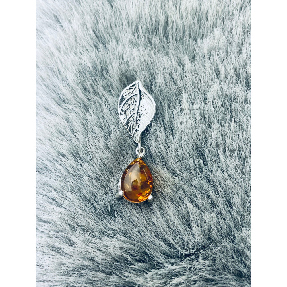 Blatt 925 Silber Anhänger mit Bernstein